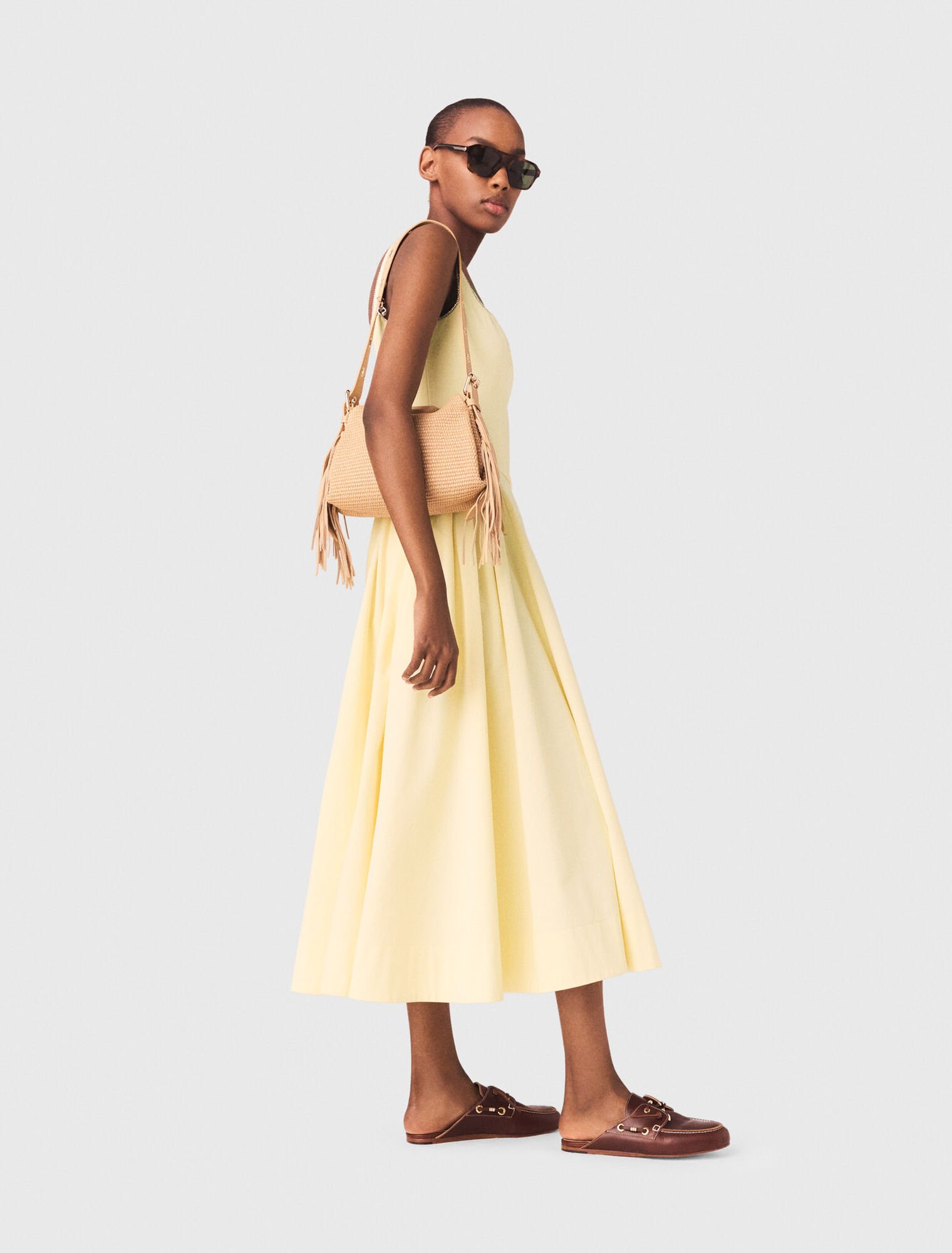 Flared rhinestone-trim midi dress