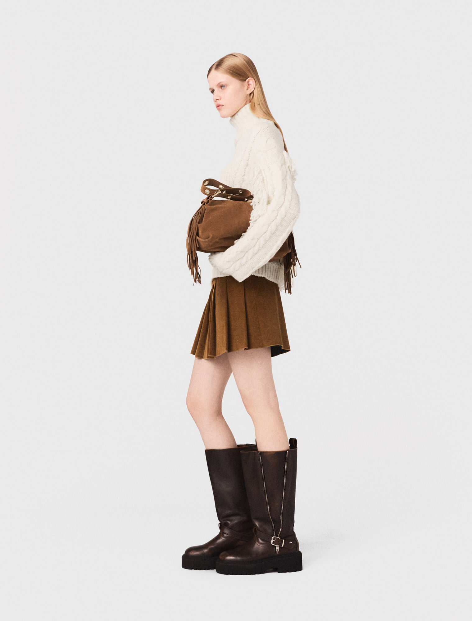 Wool-blend jumper with fringes