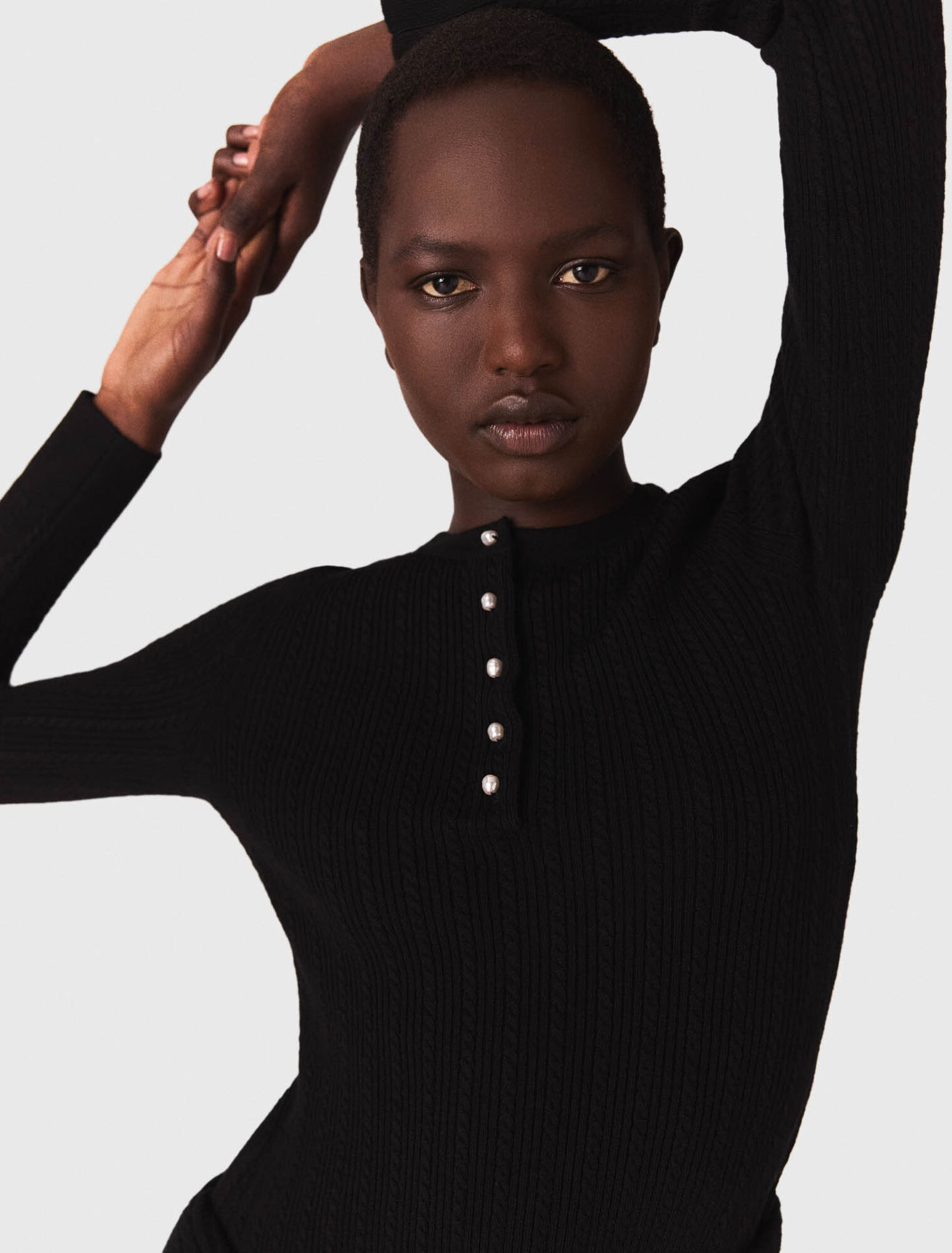 Short beaded-collar knit dress