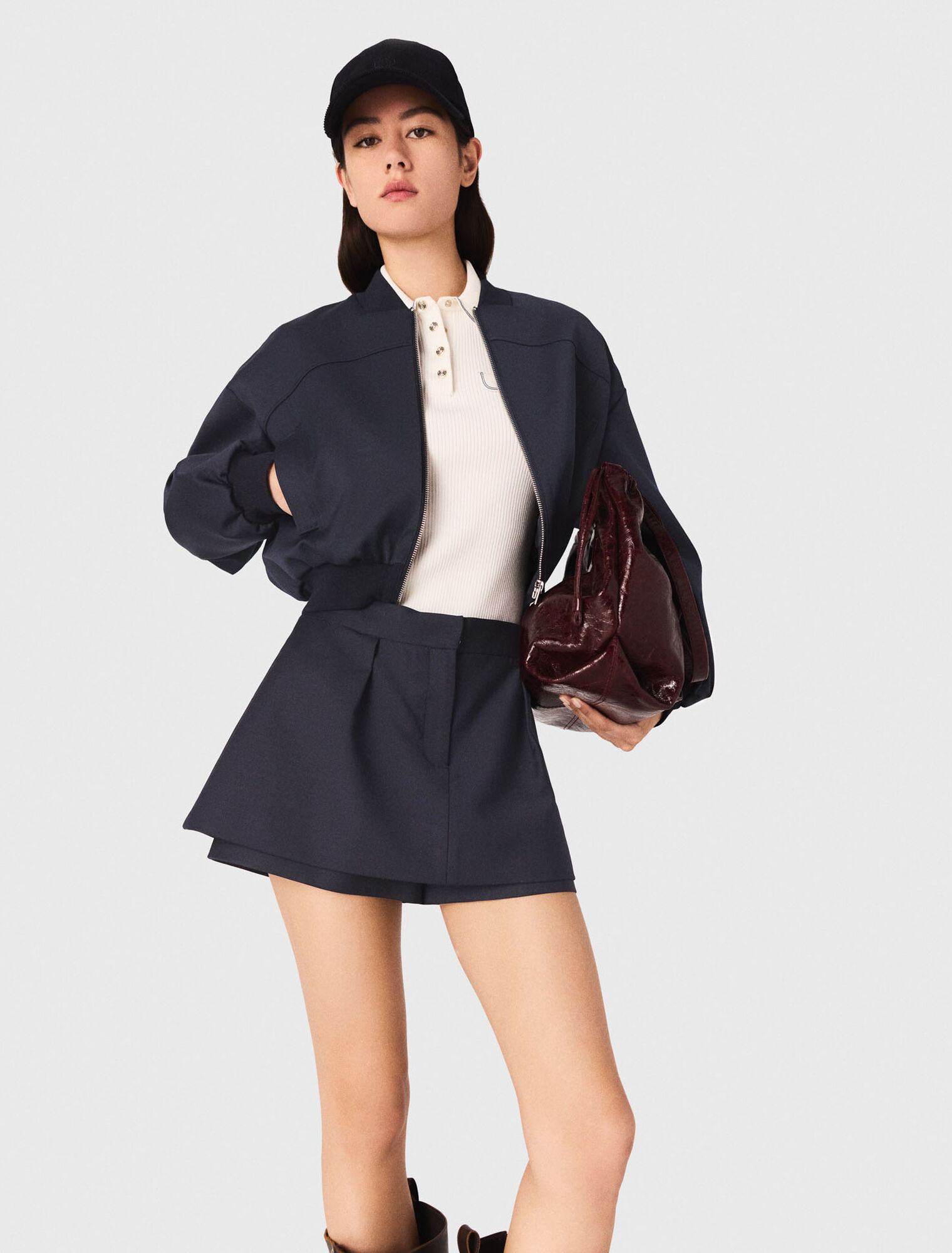 Zipped mixed wool bomber