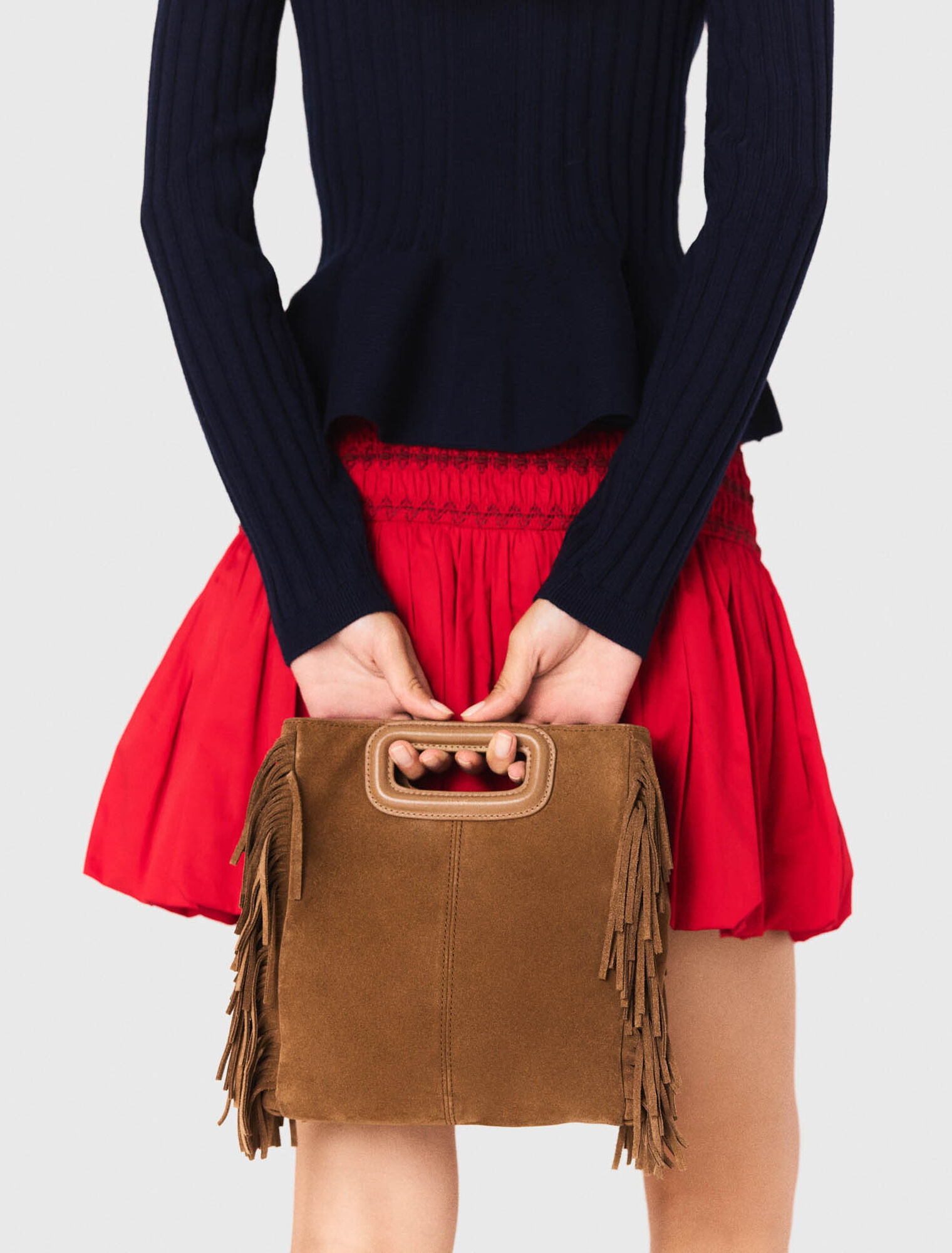 Fringed M bag in suede