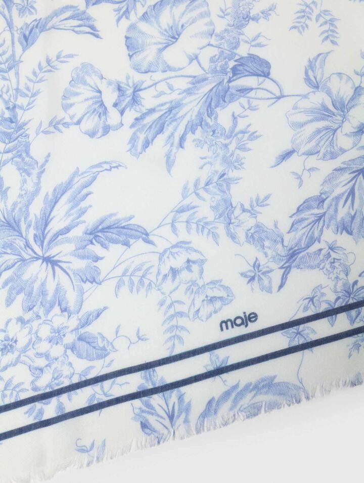 Floral print wool blend shawl