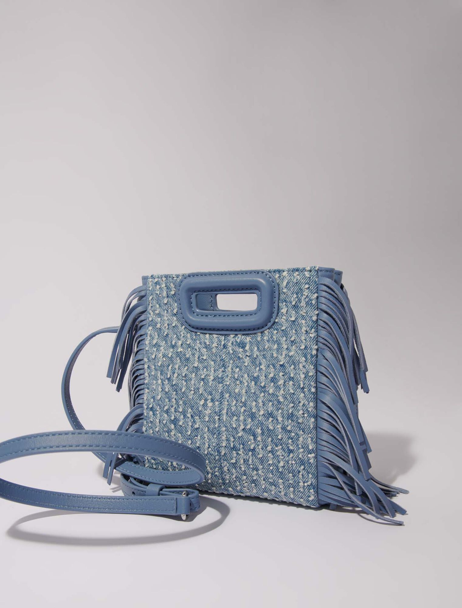 M mini bag in denim  with rhinestones