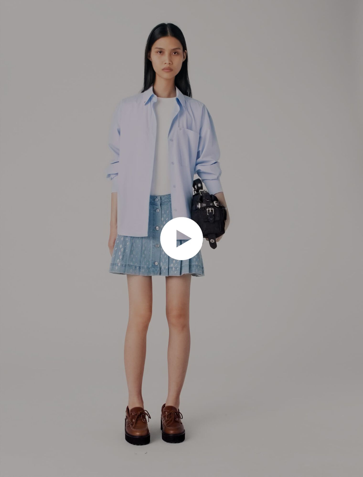 Rhinestone pleated denim skirt