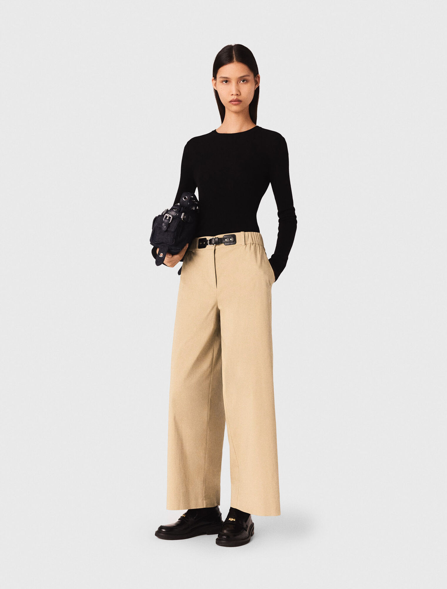 Wide-leg cotton trousers