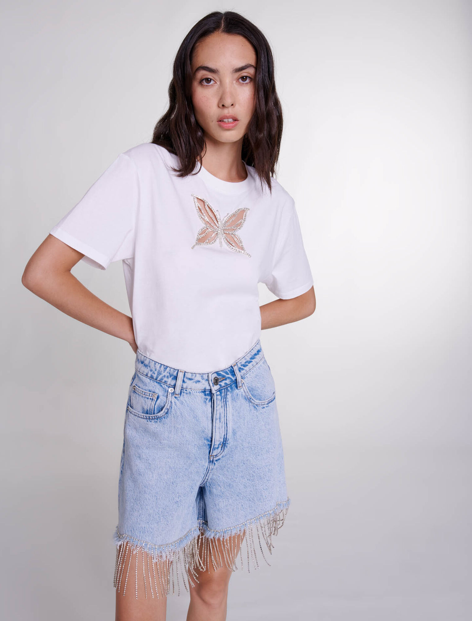 Rhinestone denim shorts