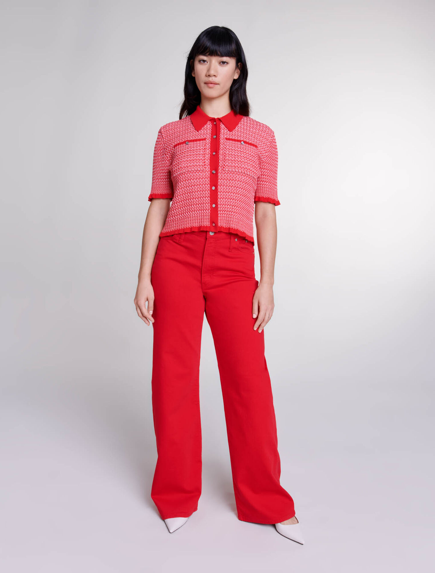 Cropped herringbone polo shirt