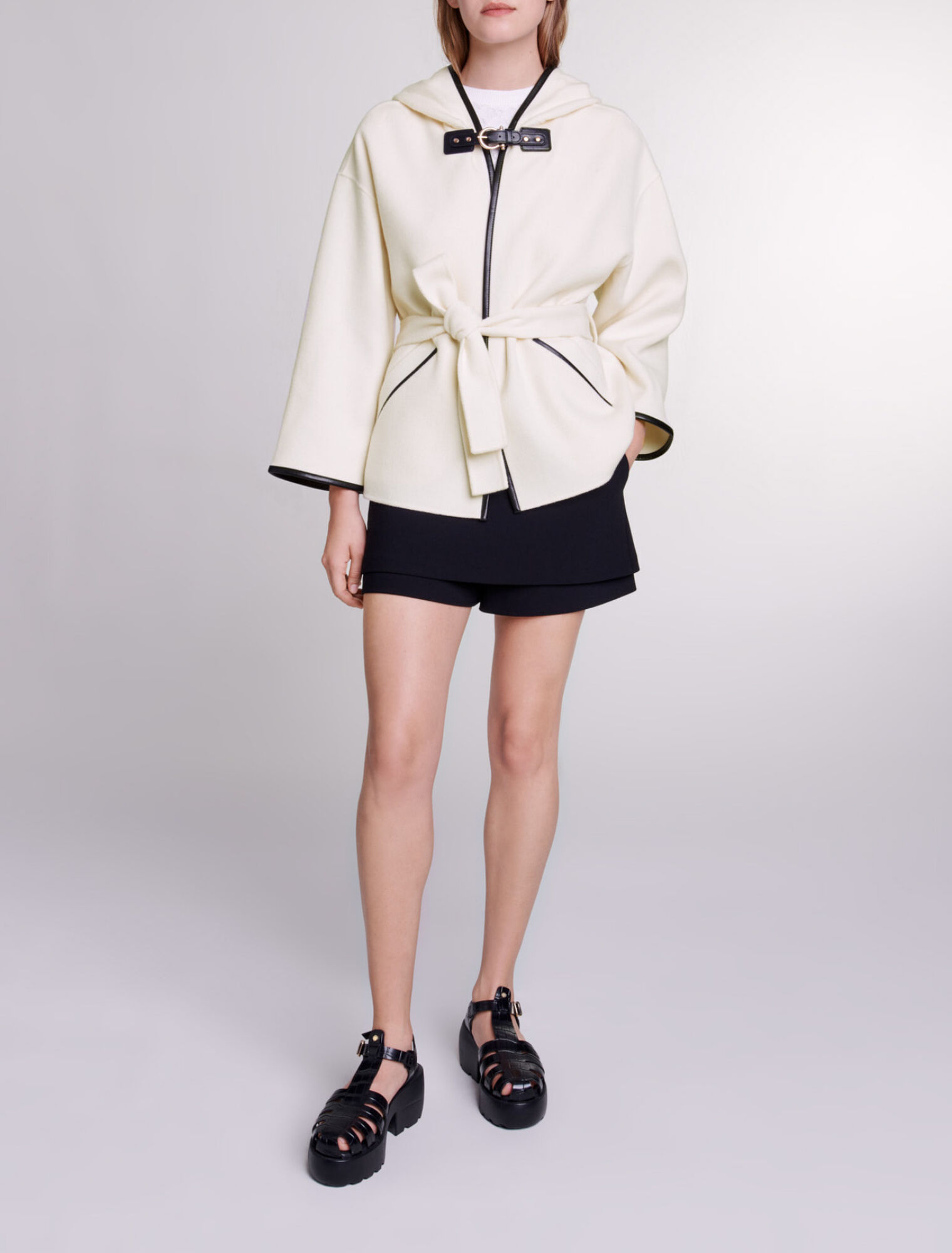 Cape-style wool coat