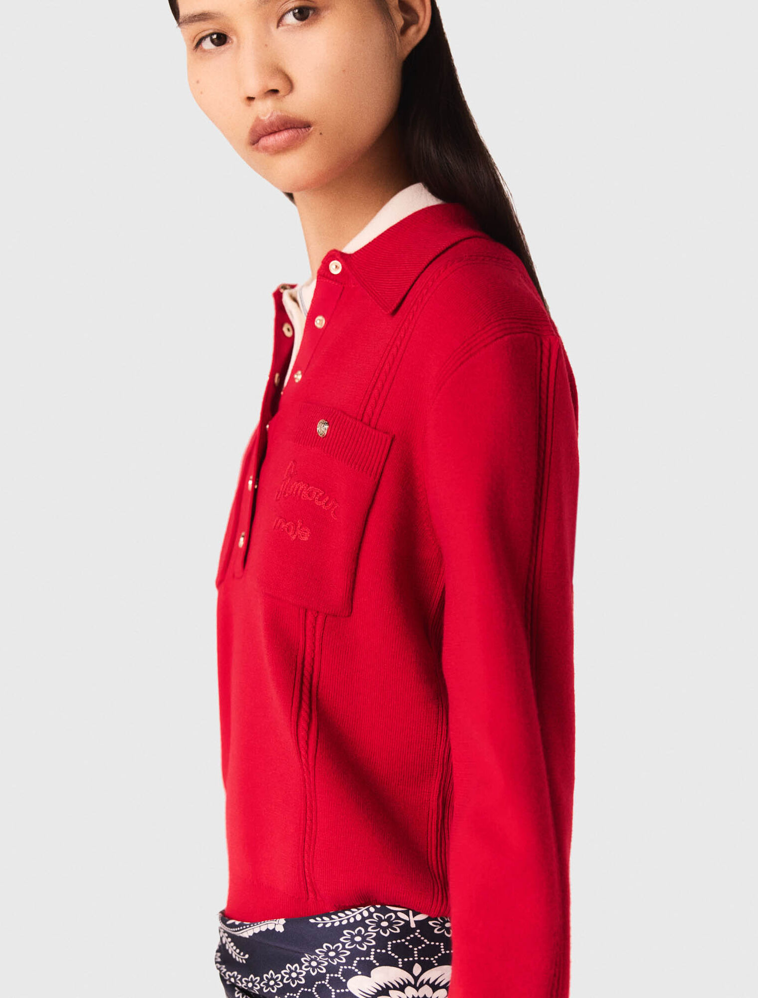 Polo collar jumper with embroidery