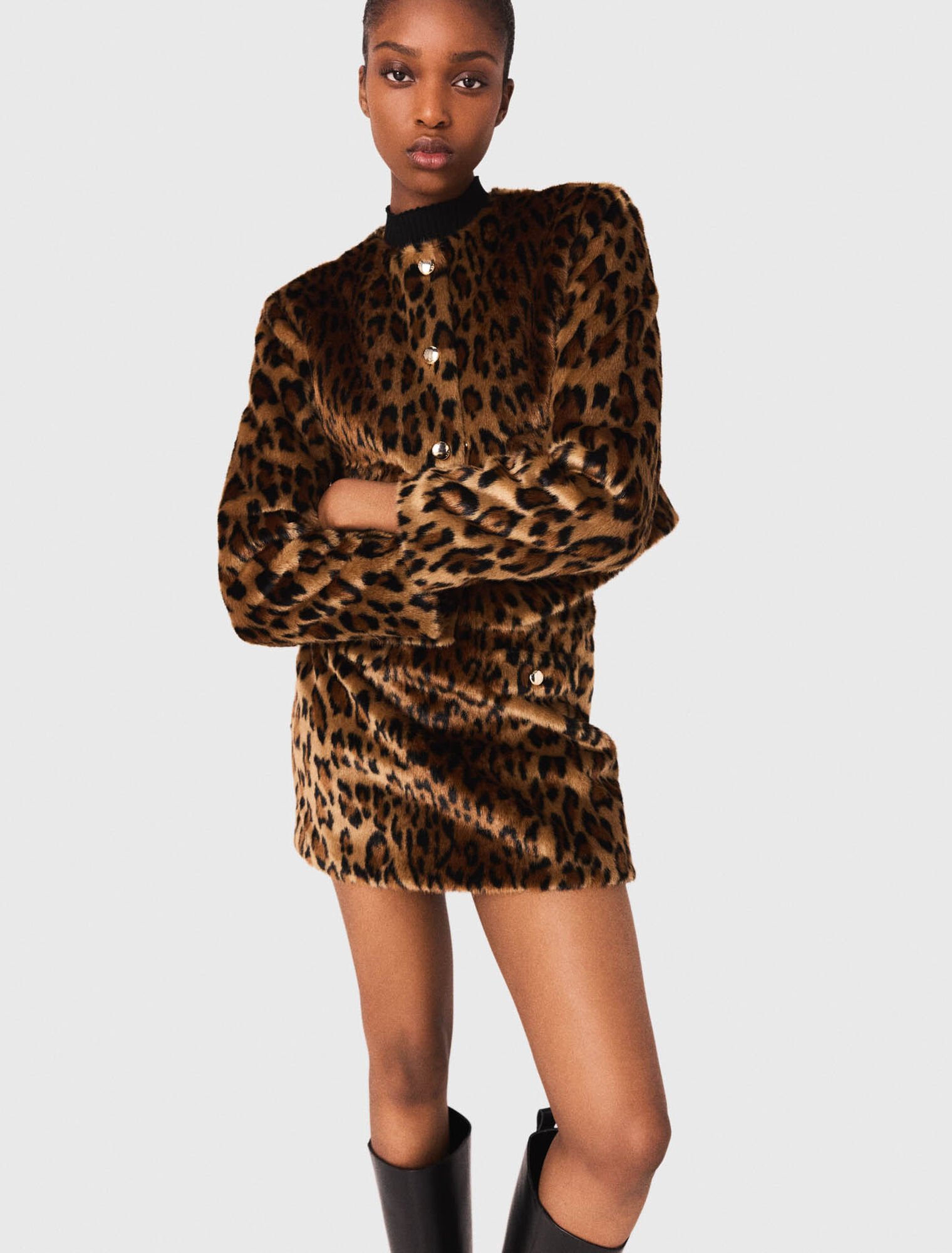 Leopard faux fur jacket