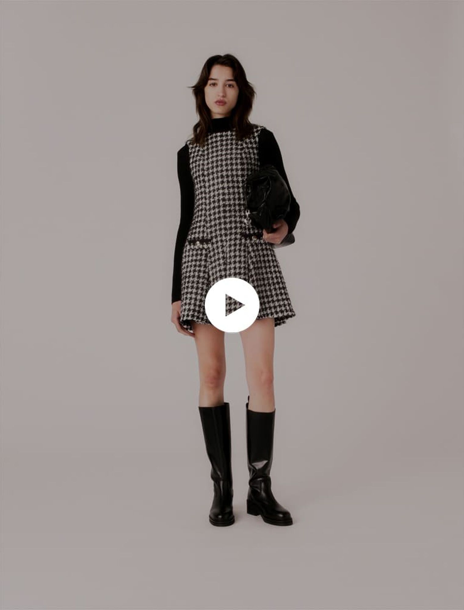 Flared houndstooth tweed dress