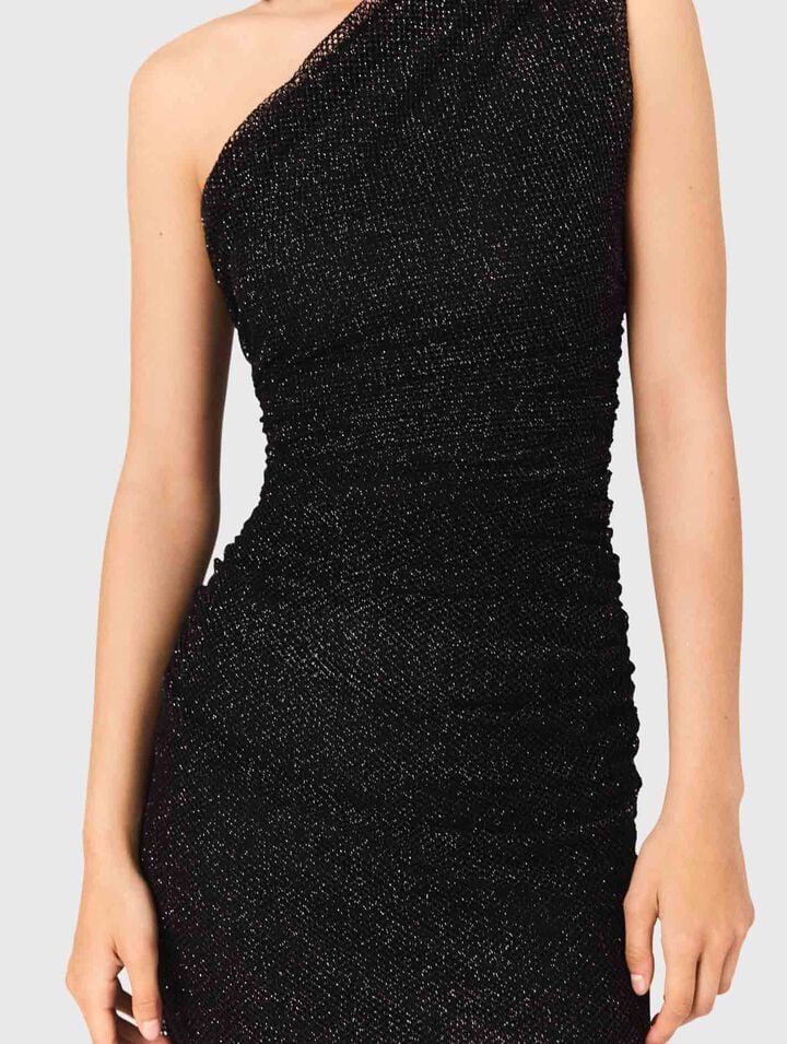 Asymmetric rhinestone knit dress