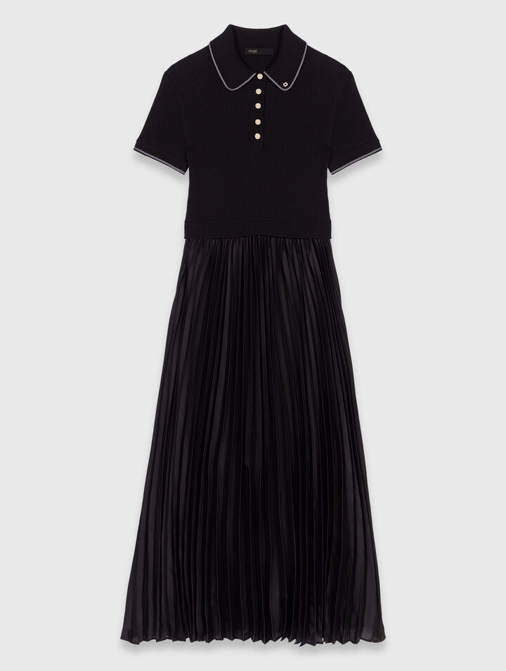 Pleated maxi dress with polo collar Pleated maxi dress with polo collar