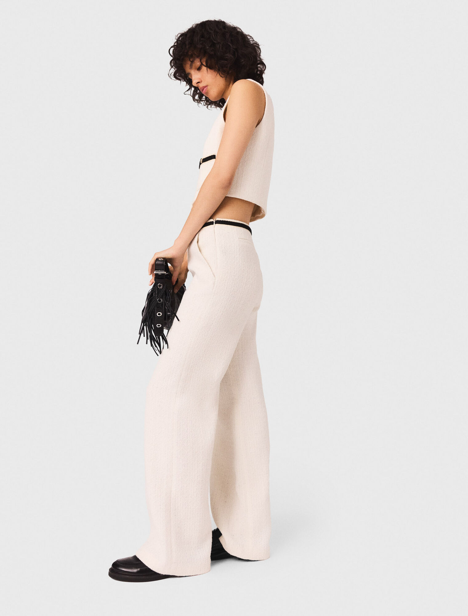 Wide leg tweed-effect trousers