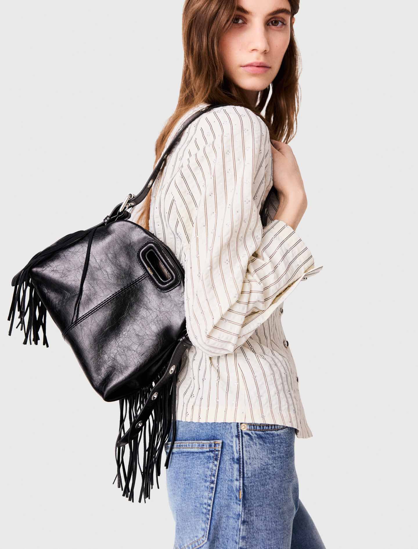 Miss M mini cracked leather bag Burgundy for Women | Maje
