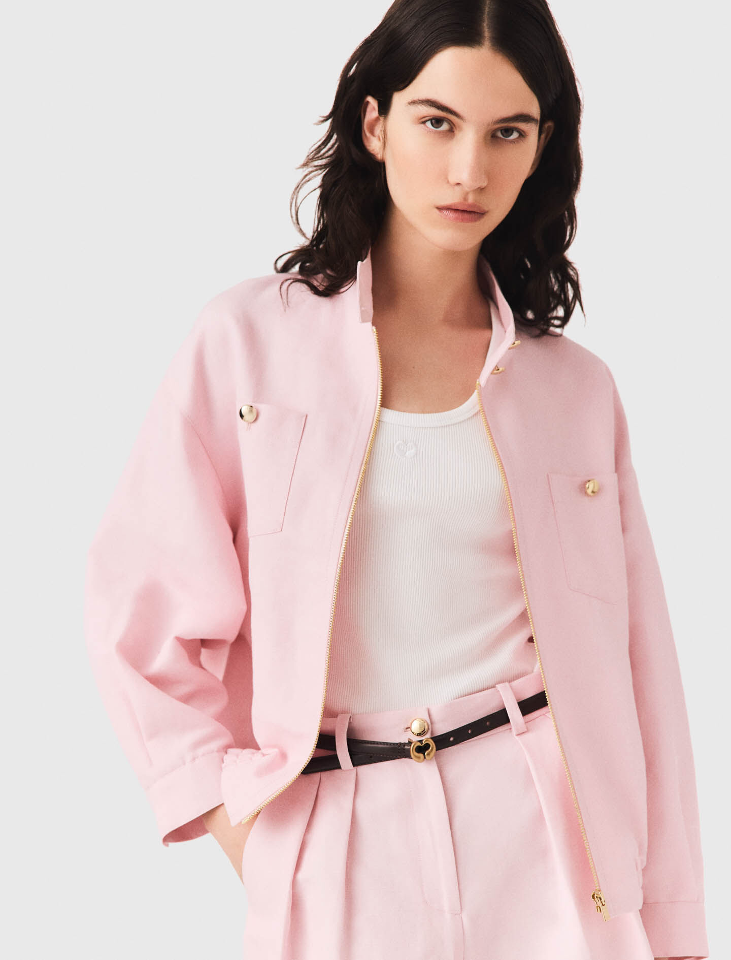 Linen blend bomber jacket Pink for Women | Maje