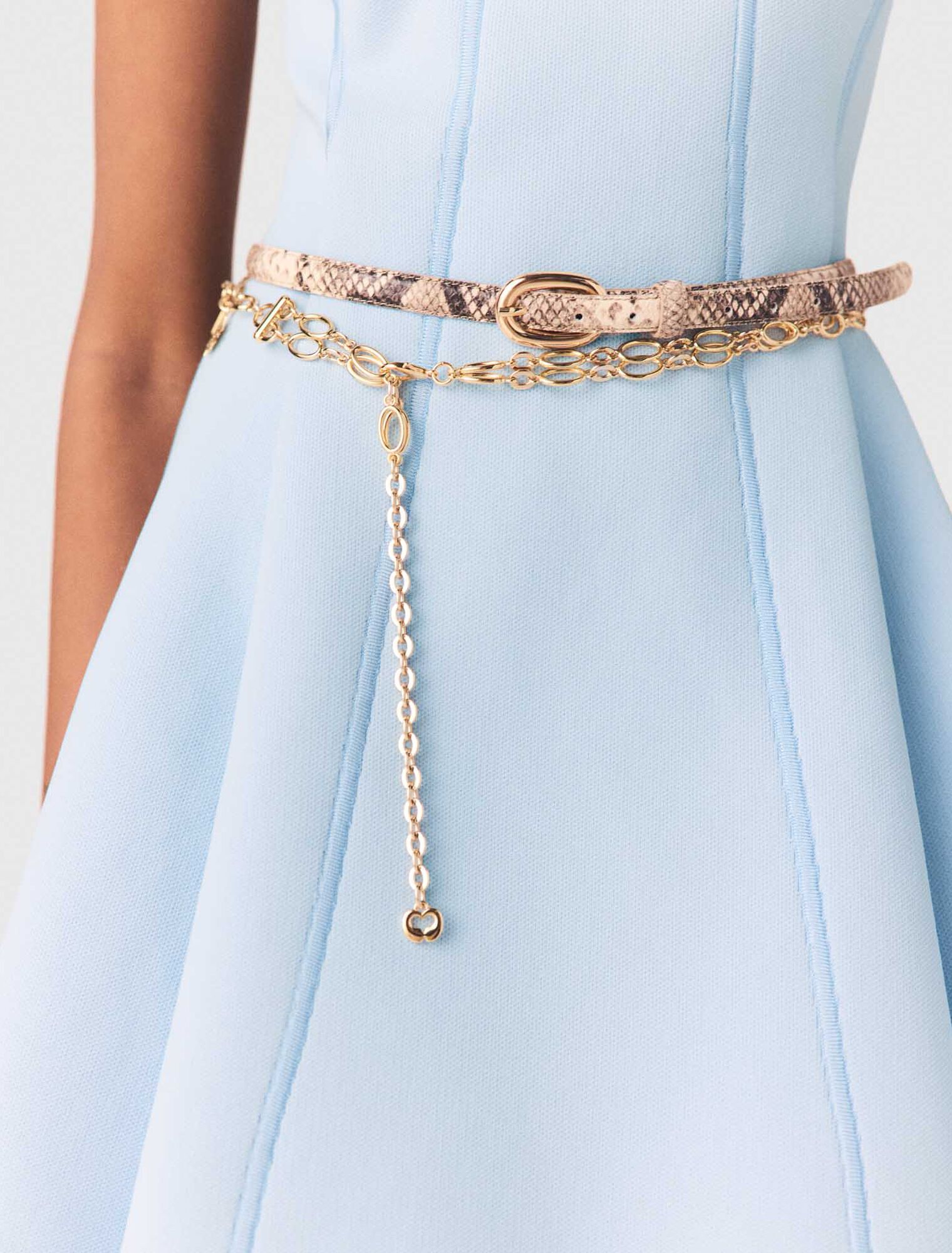 Slim python-effect leather belt