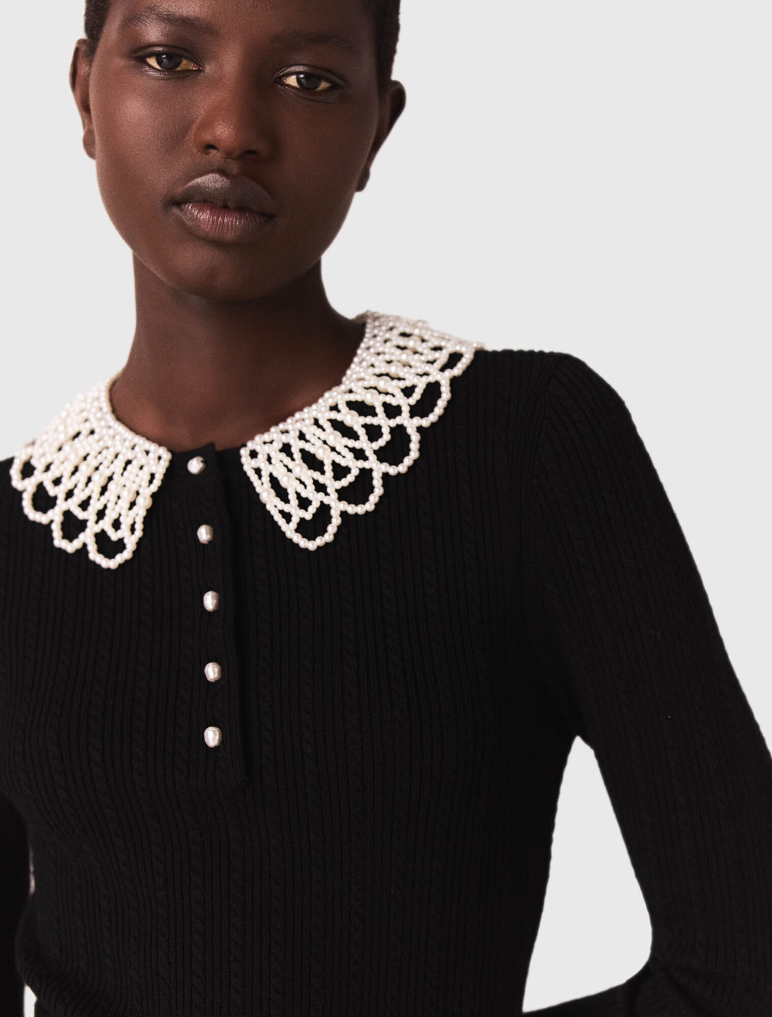 Short beaded-collar knit dress