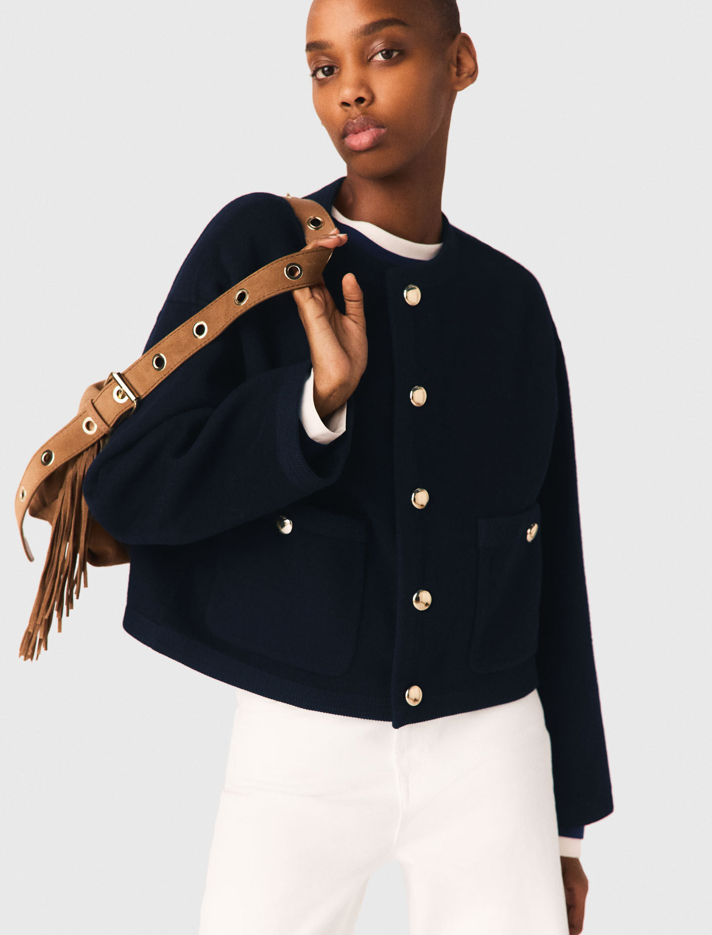 Double-faced jacket, braided trim Navy for Women | Maje