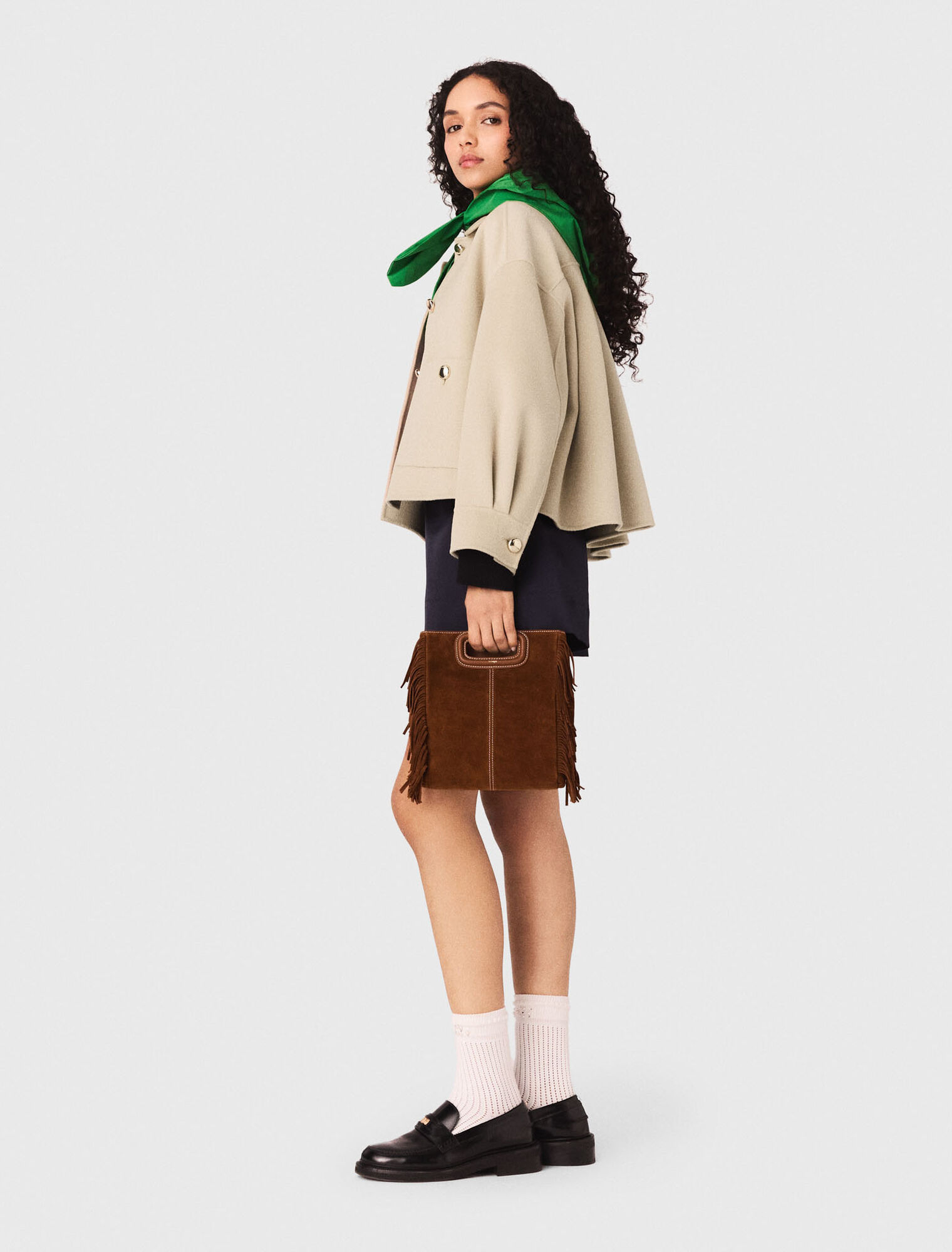 Topstitched suede M bag