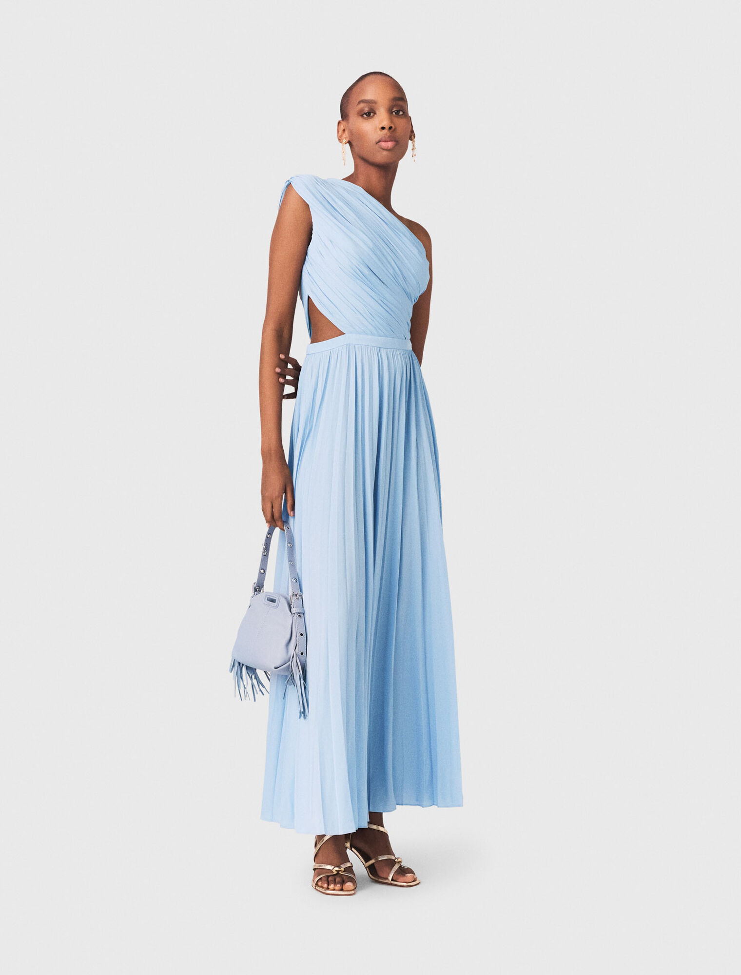 Asymmetrical pleated maxi dress