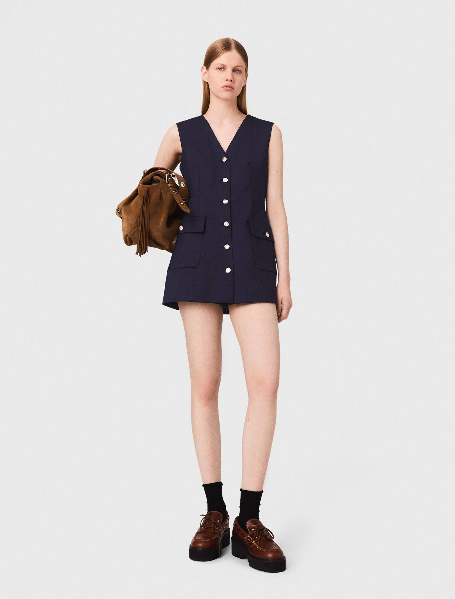 Layered-effect wool-blend dress