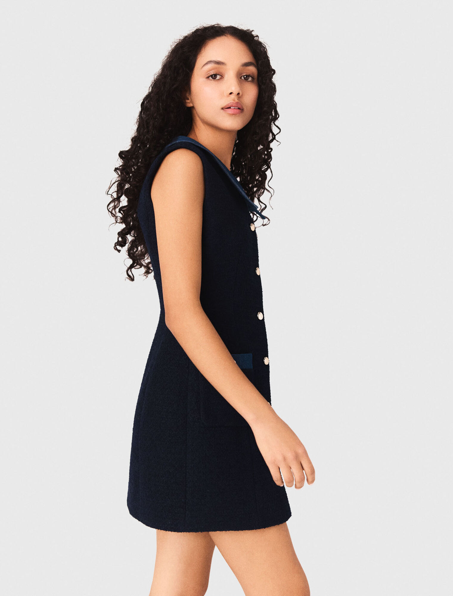 Tweed dress with denim details