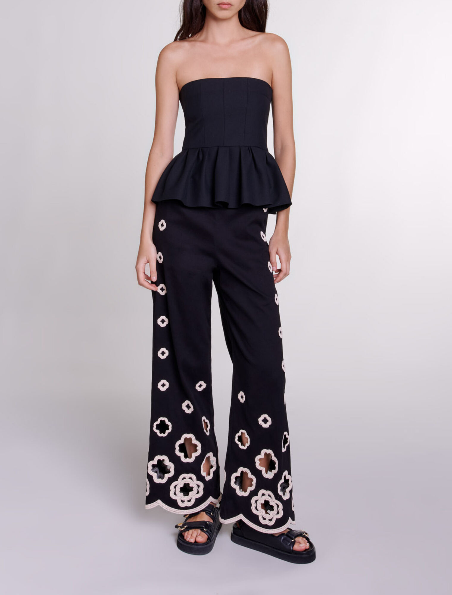 Wide-leg crochet trousers
