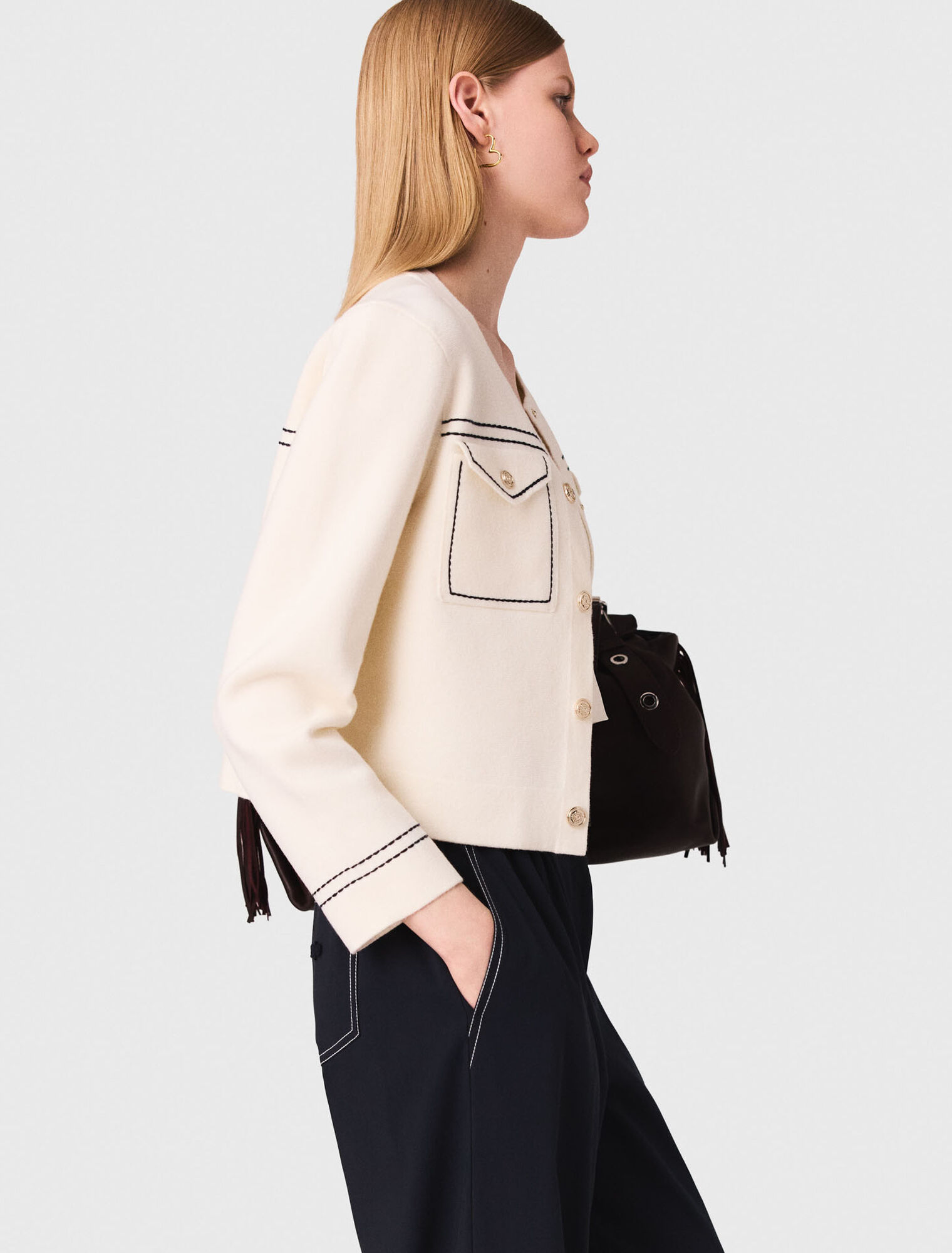 Topstitched cropped cardigan