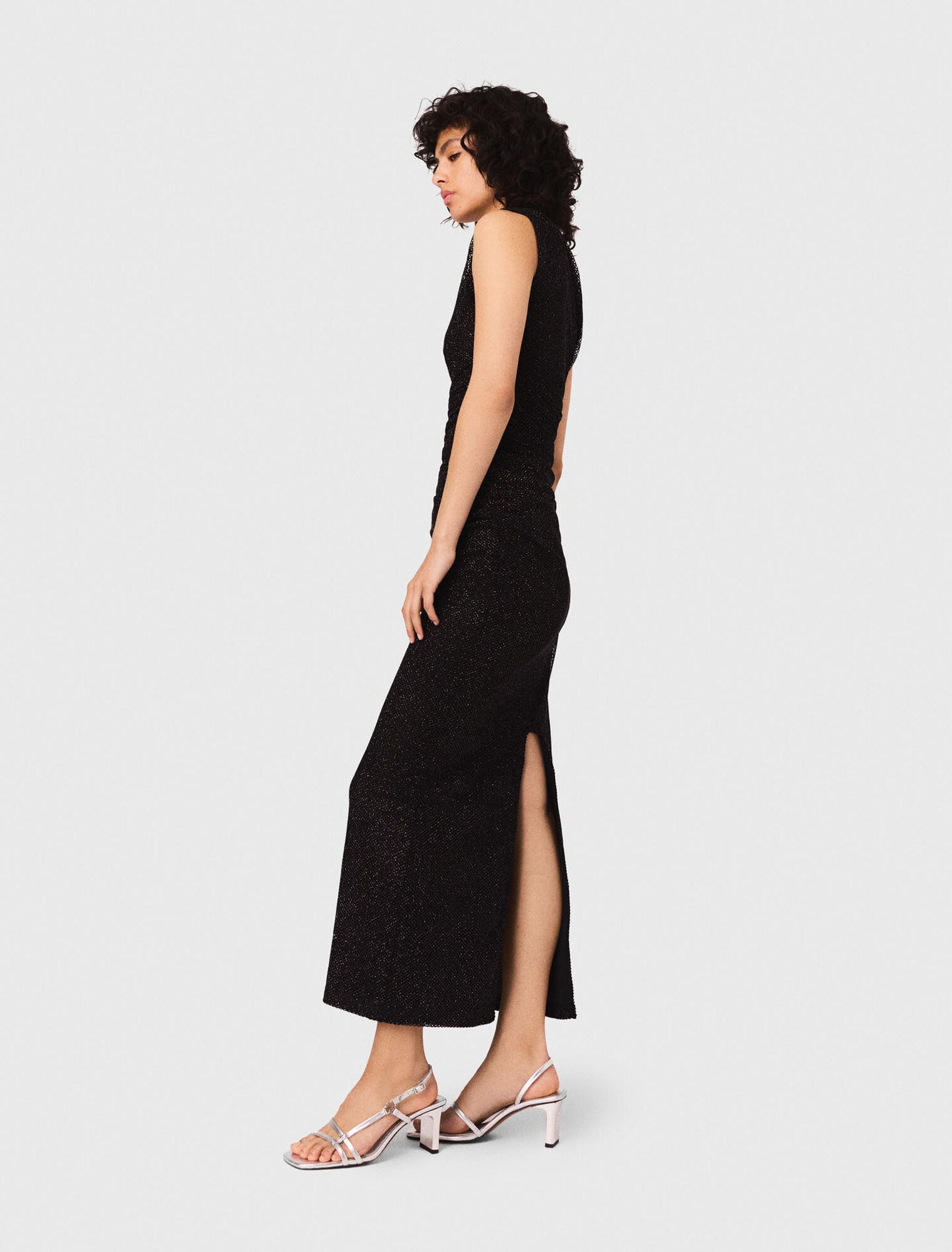 Asymmetric rhinestone knit dress