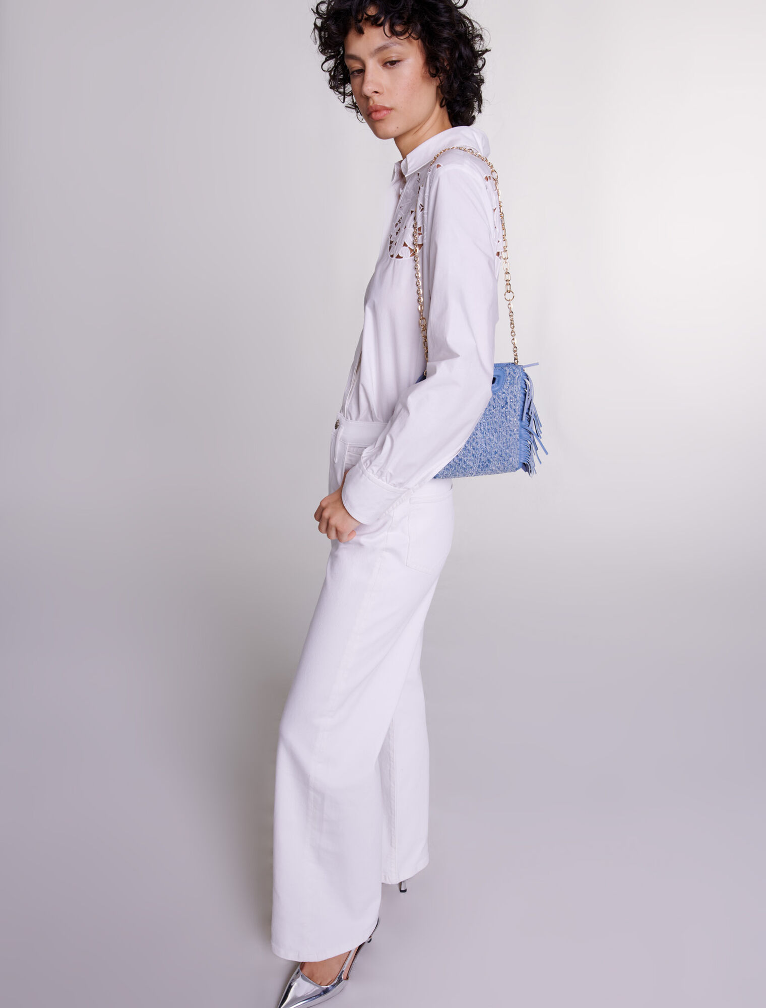 M mini bag in denim  with rhinestones