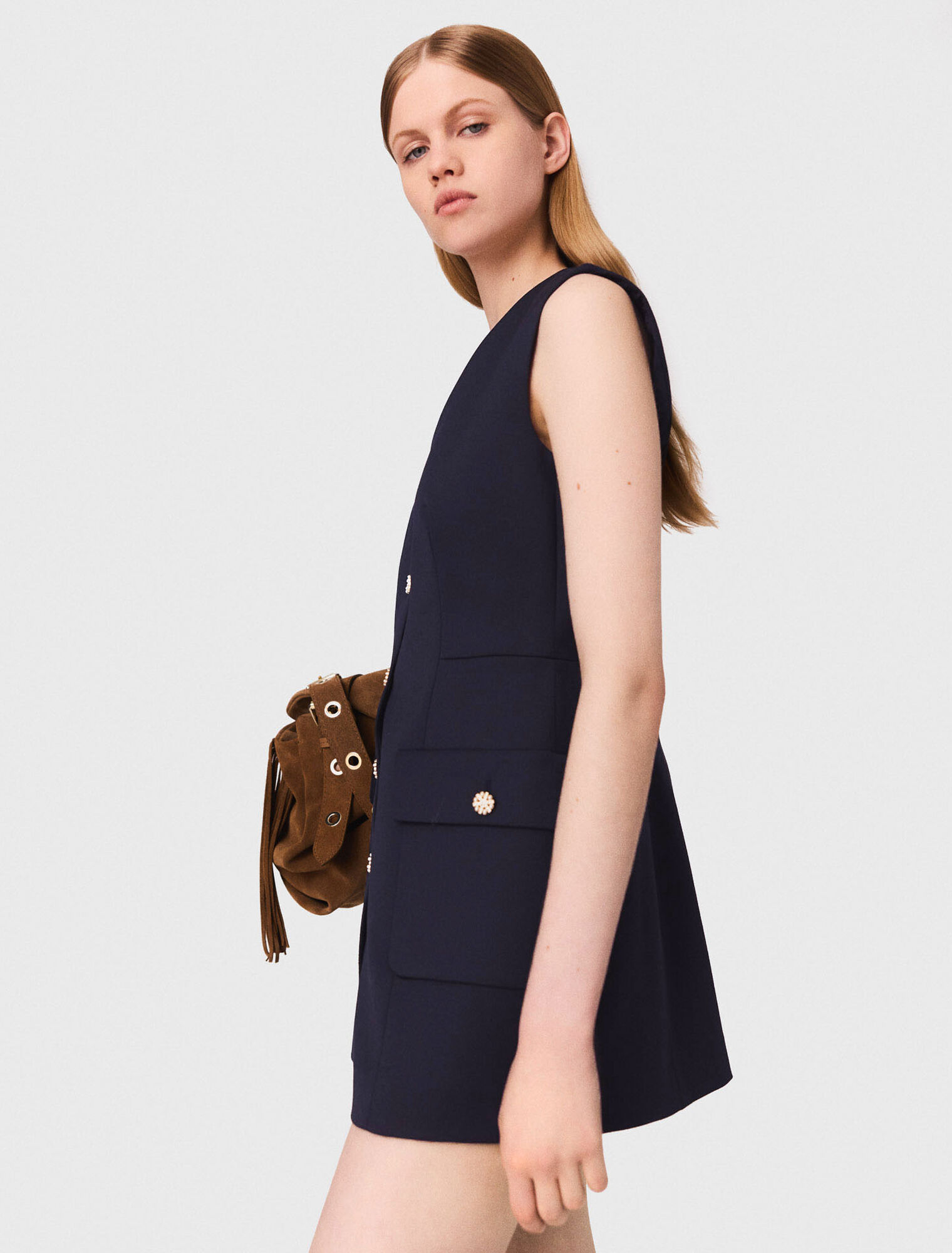 Layered-effect wool-blend dress