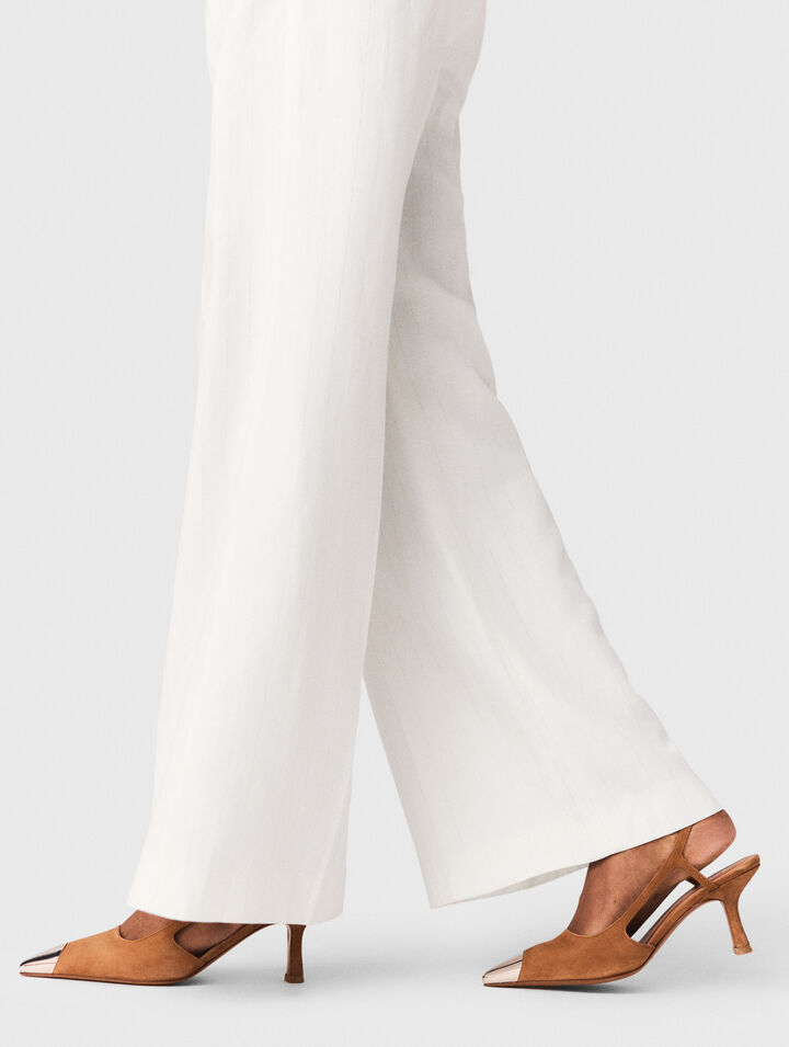 Metallic-toe suede pumps