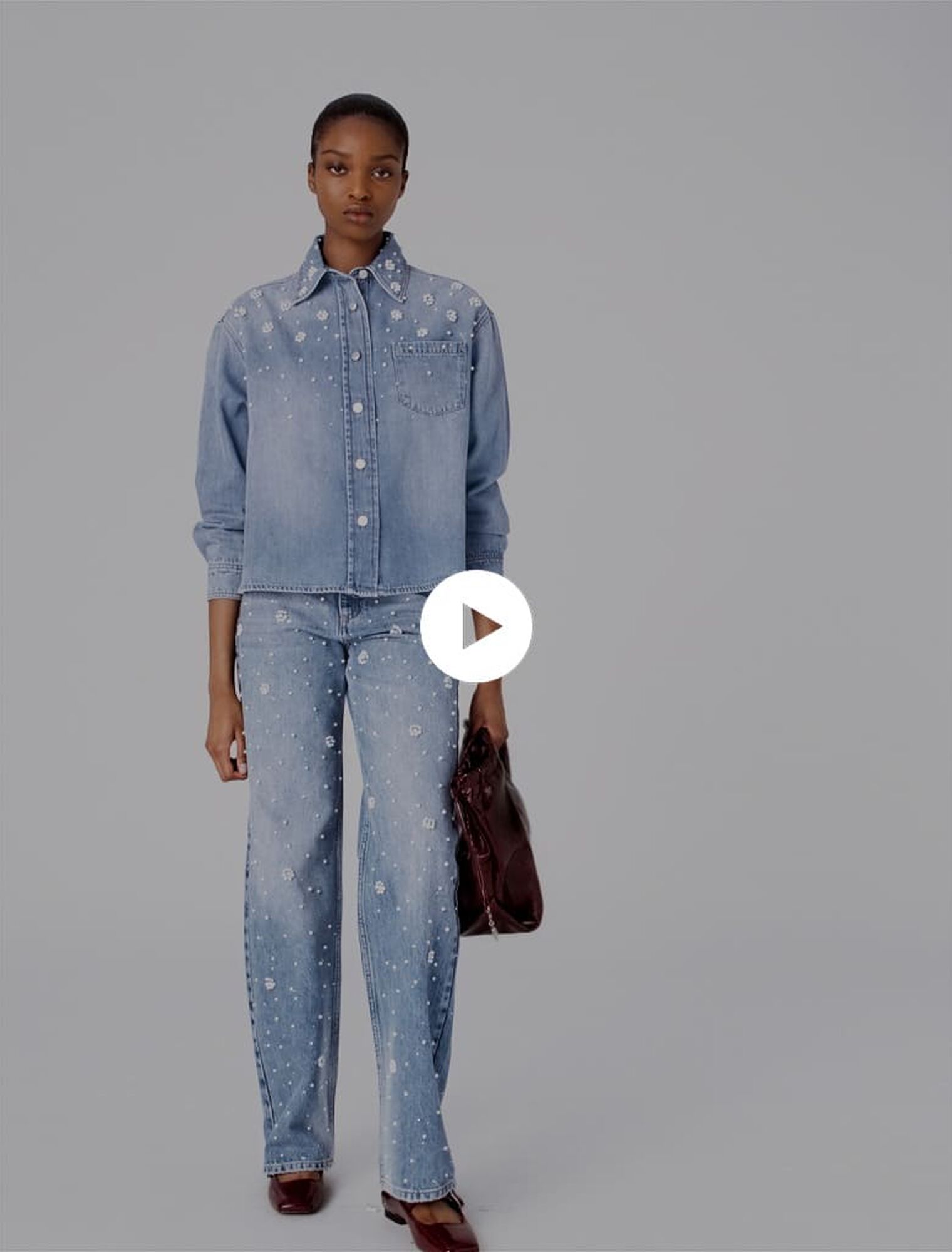 Denim shirt with embroidered beads Denim shirt with embroidered beads