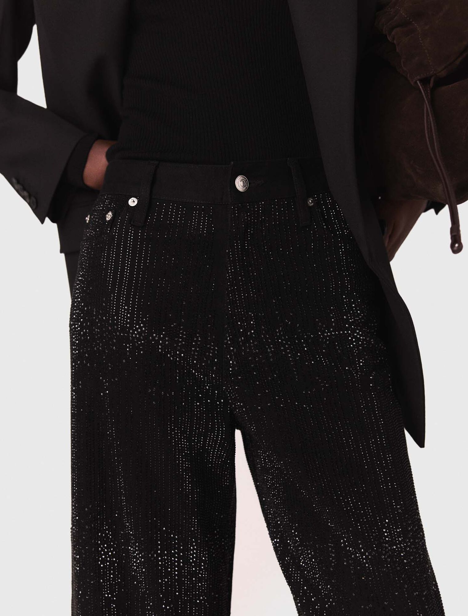 Wide-leg rhinestone jeans