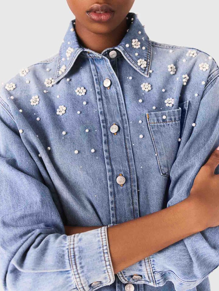 Denim shirt with embroidered beads