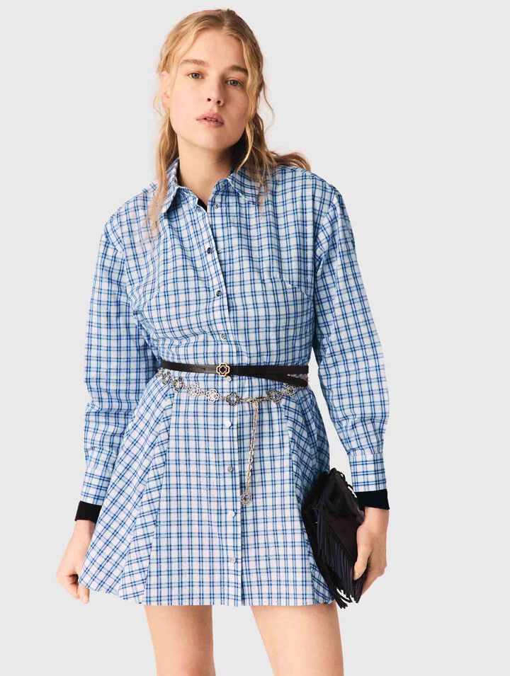 Rhinestone-trim cotton shirt dress