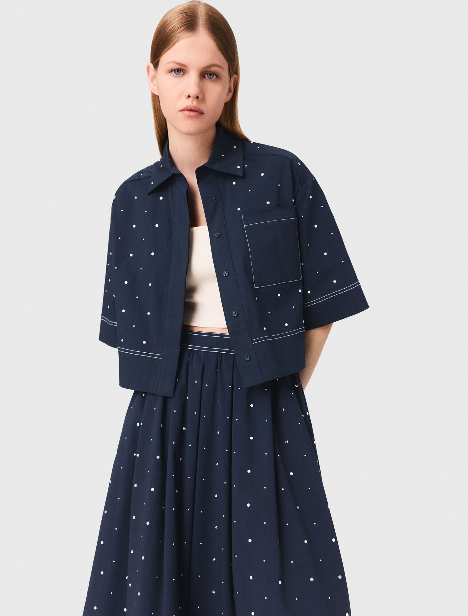 Cropped shirt with studs