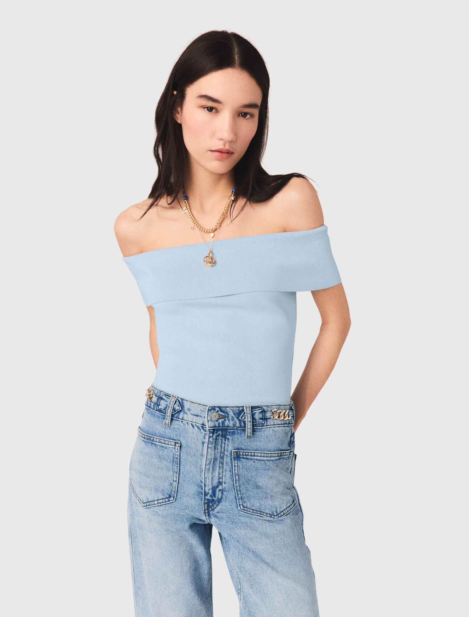 Bardot rib knit top