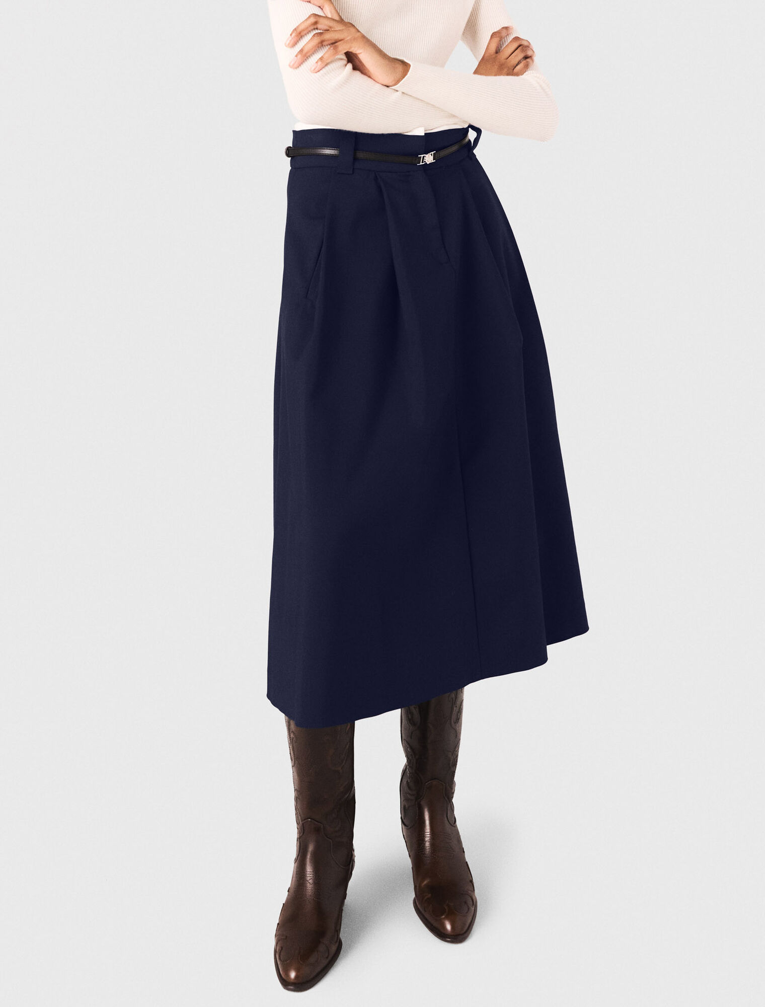 Long cotton skirt with belt