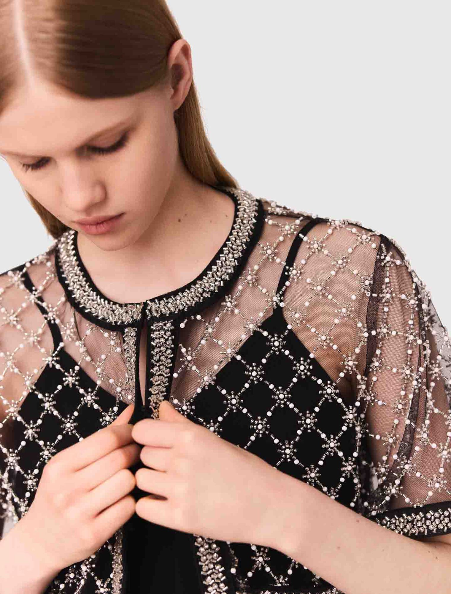 Embroidered tulle top