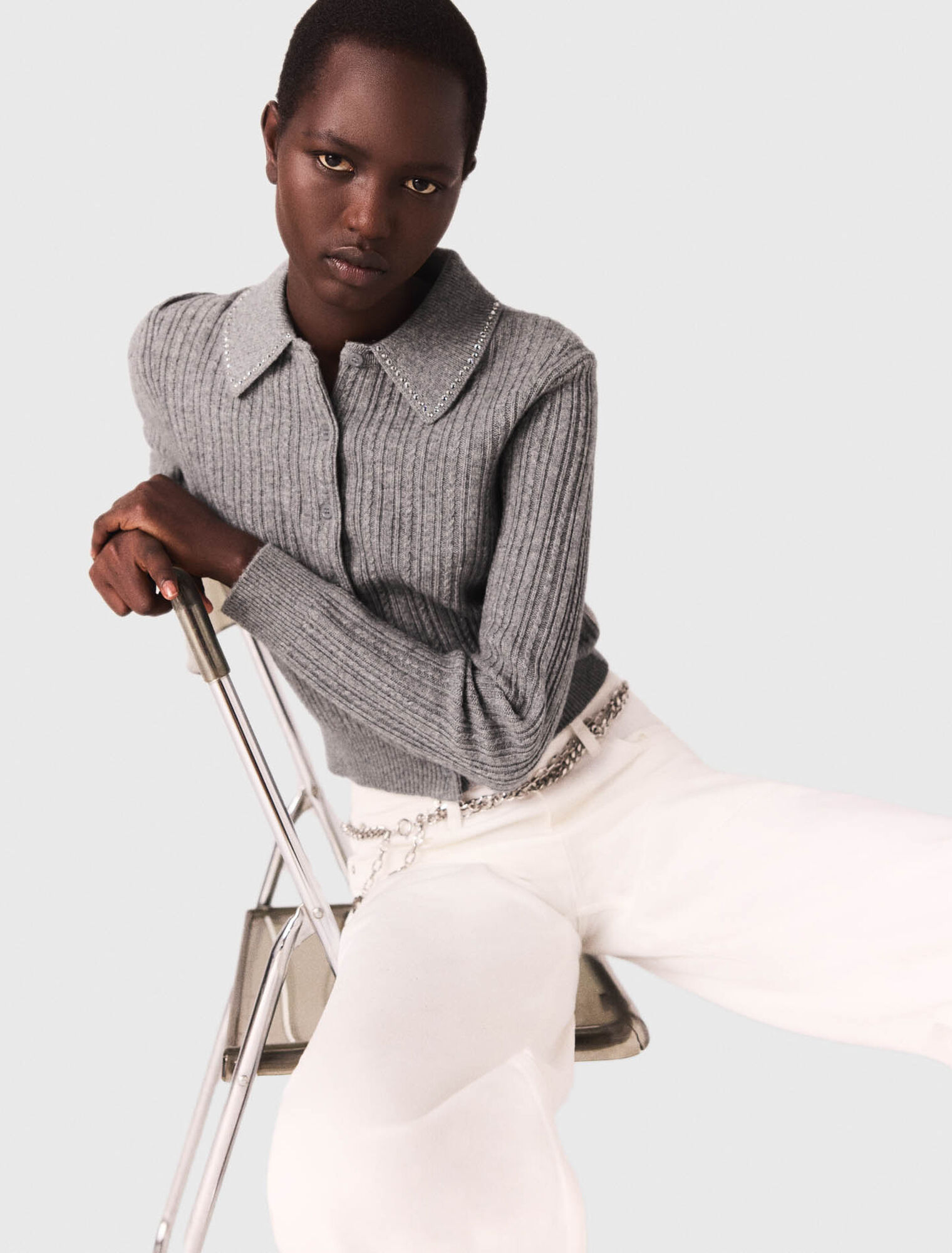 Rhinestone collar cardigan