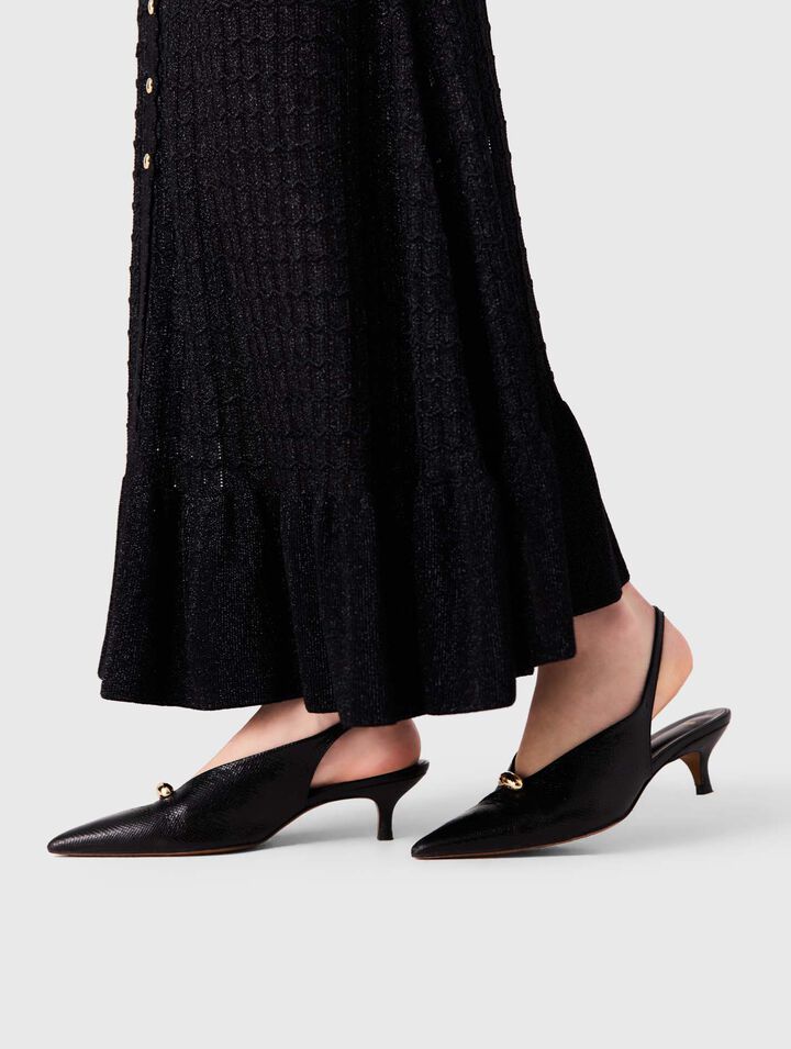Pointed embossed leather slingbacks