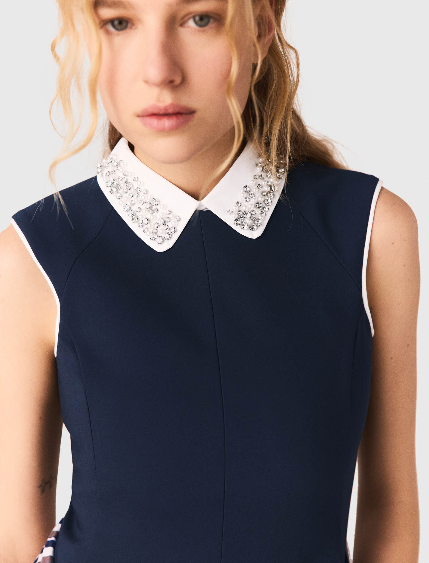 Flared dress with contrast trim Navy for Women | Maje