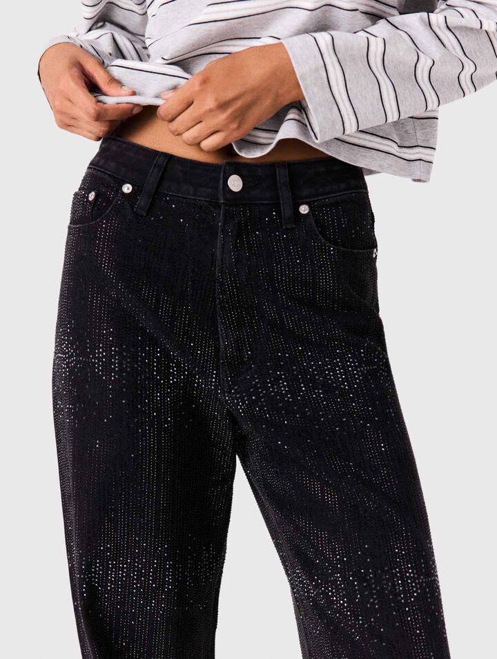 Wide-leg rhinestone jeans