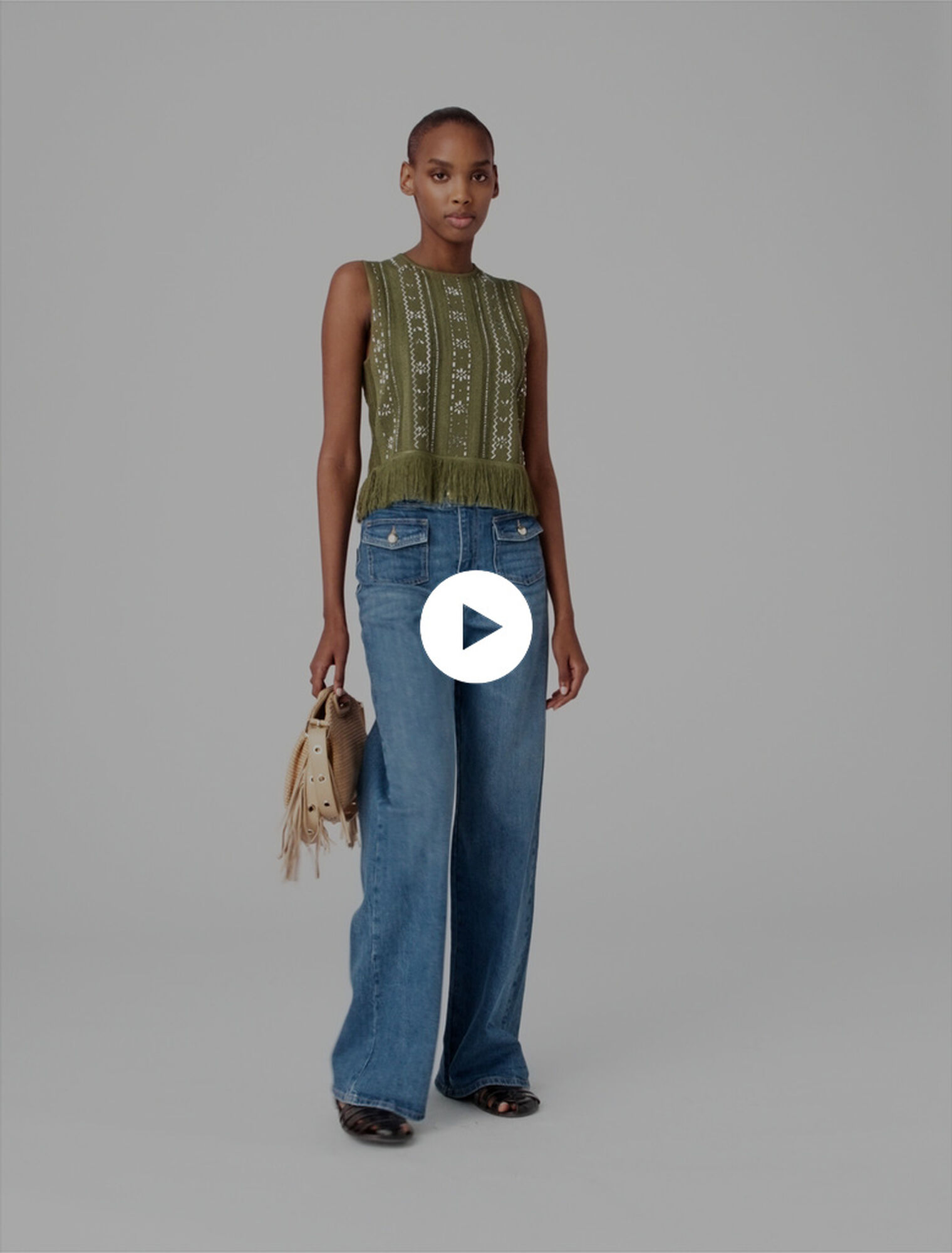 Fringed rhinestone flower top