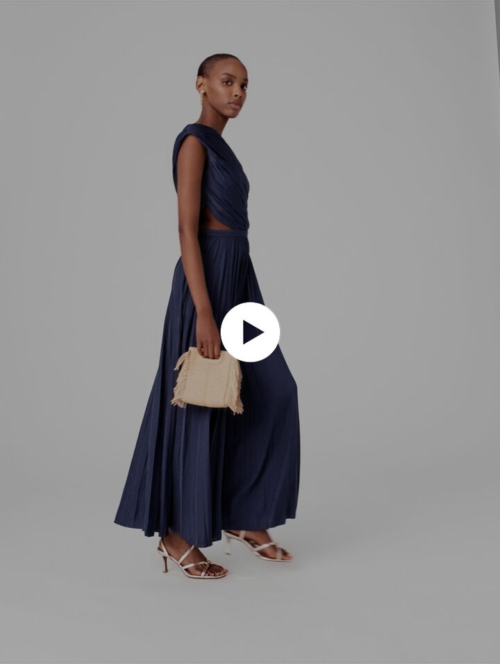 Asymmetrical pleated maxi dress