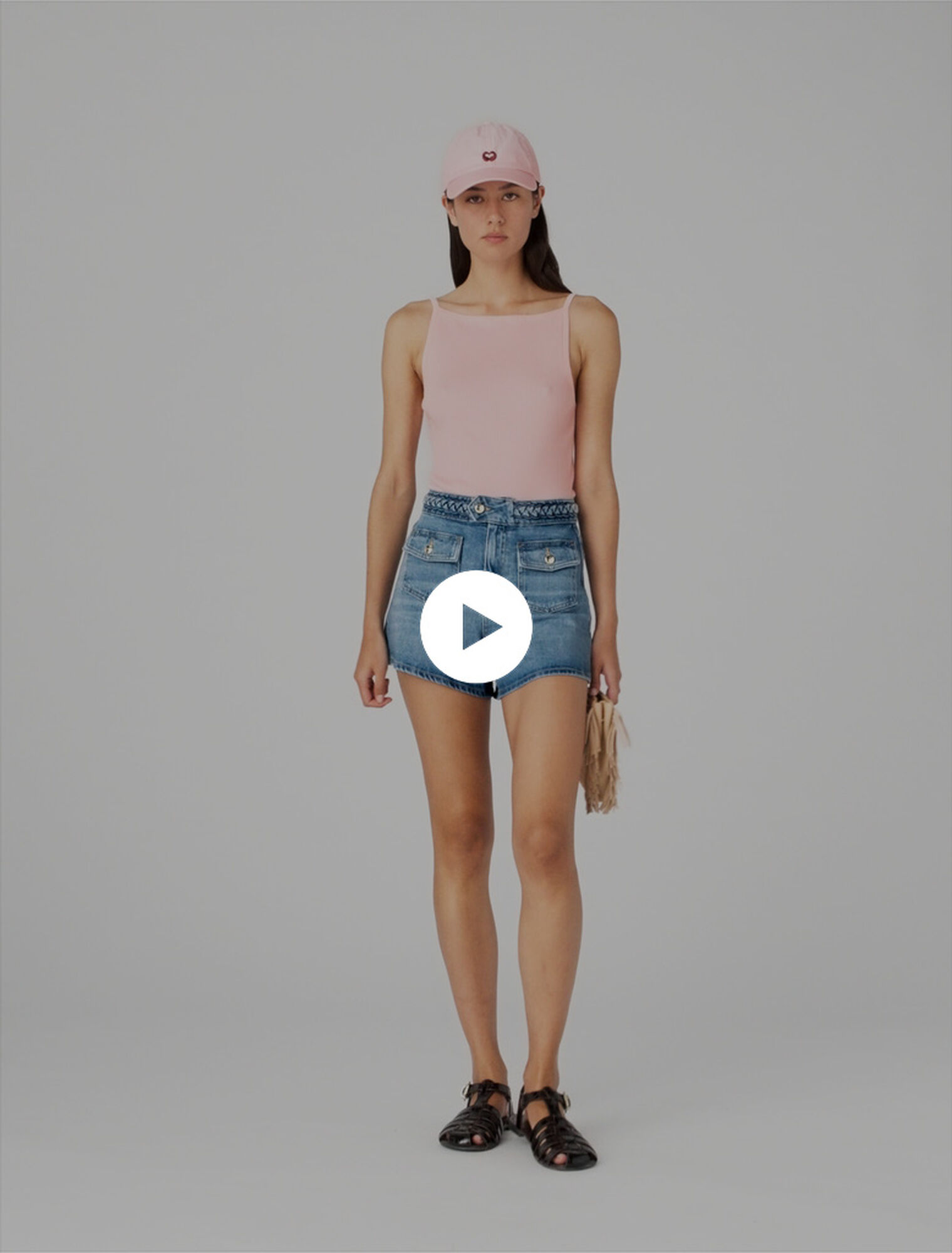 Braided denim shorts
