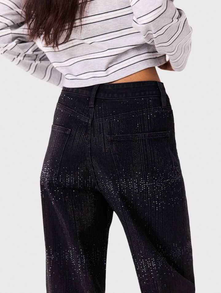 Wide-leg rhinestone jeans