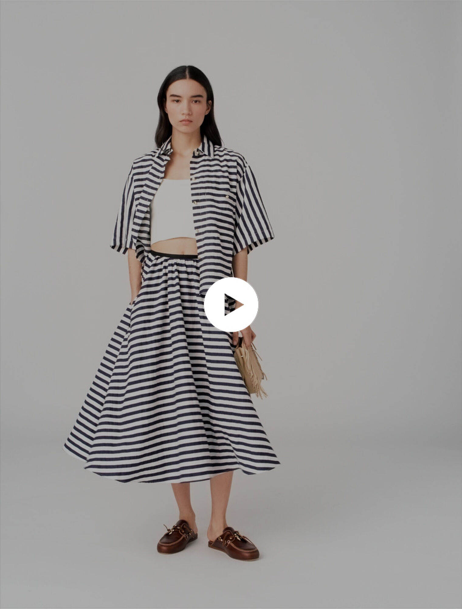 Linen-blend midi skirt